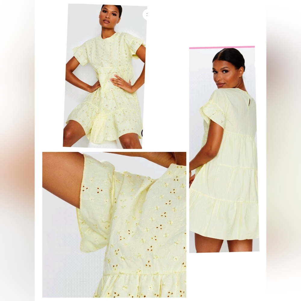 (1645) Pretty Little Thing Lemon Broderie Anglaise Smock Dress Size 6